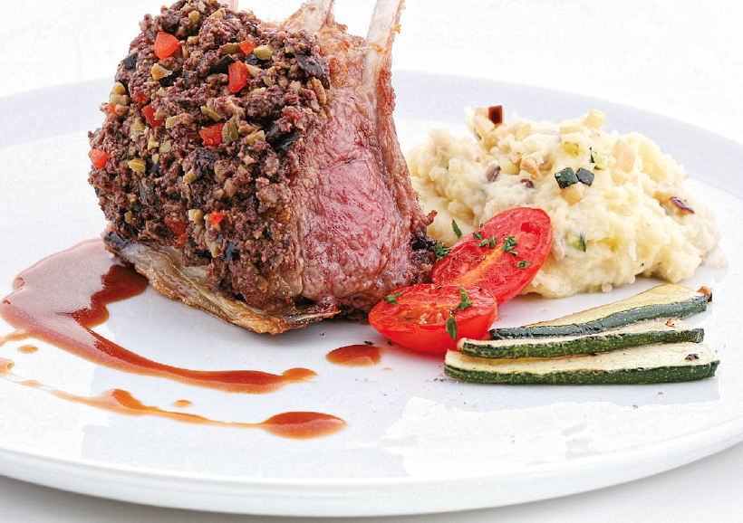 Lammkarree in Olivenkruste trifft auf 'Agathon' Mount Athos